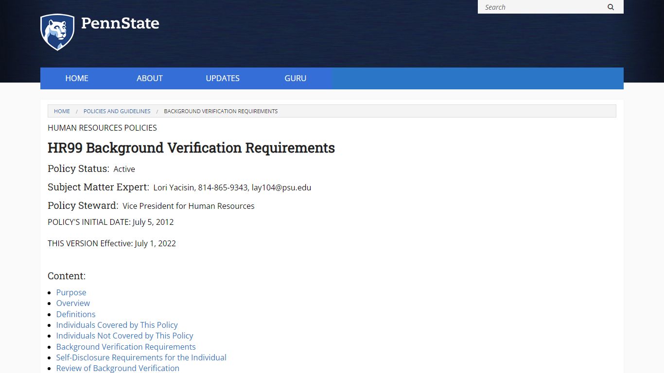 Background Verification Requirements | Penn State Policies